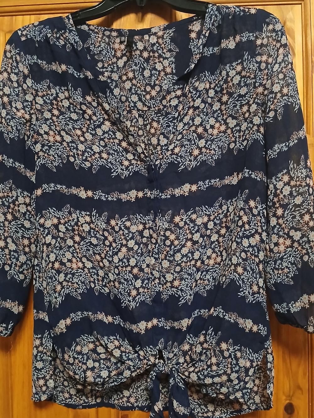 Maurices Navy Floral Tie-Front Blouse